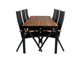 Bois tuinmeubelset tafel 90x205cm en 6 stoel Panama zwart, naturel.