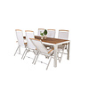 Bois tuinmeubelset tafel 90x205cm en 6 stoel Panama naturel, wit.