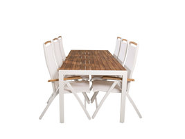 Bois tuinmeubelset tafel 90x205cm en 6 stoel Panama naturel, wit.