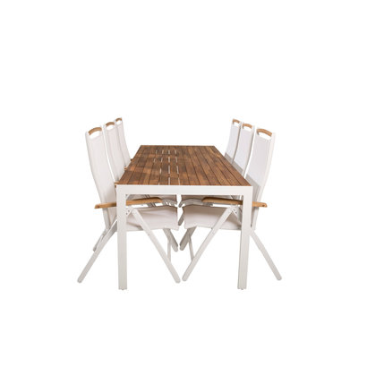 Bois tuinmeubelset tafel 90x205cm en 6 stoel Panama naturel, wit.