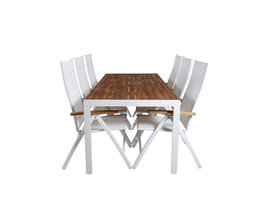 Bois tuinmeubelset tafel 90x205cm en 6 stoel Panama wit, naturel.