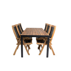 Bois tuinmeubelset tafel 90x205cm en 6 stoel Peter naturel, zwart.