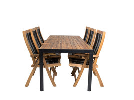 Bois tuinmeubelset tafel 90x205cm en 6 stoel Peter naturel, zwart.