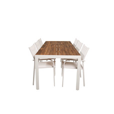 Bois tuinmeubelset tafel 90x205cm en 6 stoel Santorini wit, naturel.
