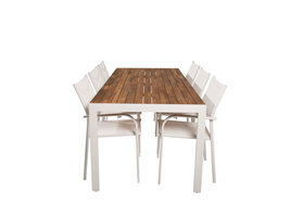 Bois tuinmeubelset tafel 90x205cm en 6 stoel Santorini wit, naturel.