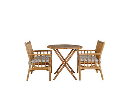 Cane tuinmeubelset tafel Ã˜80cm en 2 stoel Cane lichtgrijs, naturel.