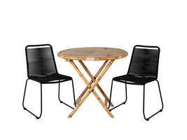 Cane tuinmeubelset tafel Ã˜80cm en 2 stoel S Lindos zwart, naturel.