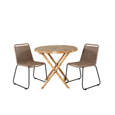 Cane tuinmeubelset tafel Ã˜80cm en 2 stoel L Lindos zwart, naturel.