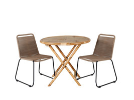 Cane tuinmeubelset tafel Ø80cm en 2 stoel L Lindos zwart, naturel.
