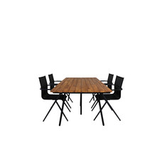 Chan tuinmeubelset tafel 100x200cm en 4 stoel Alina zwart, naturel.