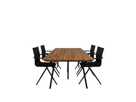 Chan tuinmeubelset tafel 100x200cm en 4 stoel Alina zwart, naturel.