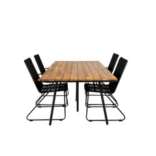 Chan tuinmeubelset tafel 100x200cm en 4 stoel armleuning Bois zwart, naturel.