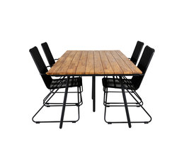 Chan tuinmeubelset tafel 100x200cm en 4 stoel armleuning Bois zwart, naturel.