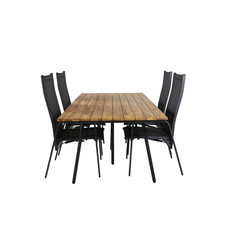 Chan tuinmeubelset tafel 100x200cm en 4 stoel Copacabana zwart, naturel.