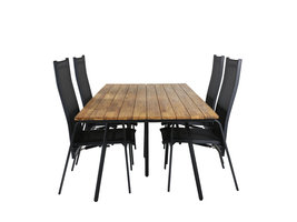 Chan tuinmeubelset tafel 100x200cm en 4 stoel Copacabana zwart, naturel.