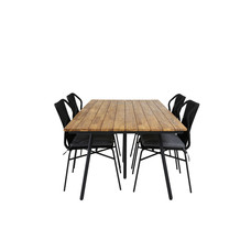 Chan tuinmeubelset tafel 100x200cm en 4 stoel Julian zwart, naturel.