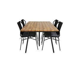 Chan tuinmeubelset tafel 100x200cm en 4 stoel Julian zwart, naturel.