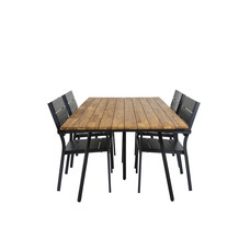 Chan tuinmeubelset tafel 100x200cm en 4 stoel Levels zwart, naturel.