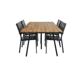 Chan tuinmeubelset tafel 100x200cm en 4 stoel Levels zwart, naturel.