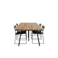 Chan tuinmeubelset tafel 100x200cm en 4 stoel Lina zwart, naturel.