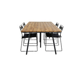Chan tuinmeubelset tafel 100x200cm en 4 stoel Lina zwart, naturel.