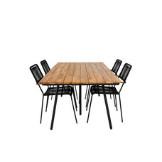 Chan tuinmeubelset tafel 100x200cm en 4 stoel armleuning Lindos zwart, naturel.