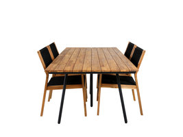 Chan tuinmeubelset tafel 100x200cm en 4 stoel Little John naturel, zwart.