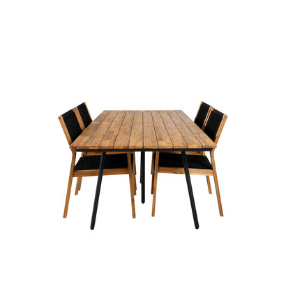 Chan tuinmeubelset tafel 100x200cm en 4 stoel Little John naturel, zwart.