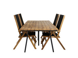 Chan tuinmeubelset tafel 100x200cm en 4 stoel Little John zwart, naturel.