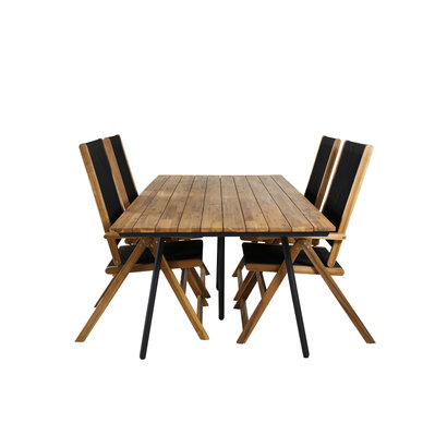 Chan tuinmeubelset tafel 100x200cm en 4 stoel Little John zwart, naturel.
