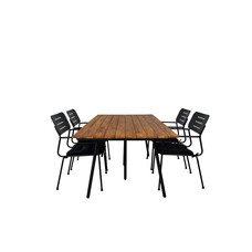 Chan tuinmeubelset tafel 100x200cm en 4 stoel Nicke zwart, naturel.