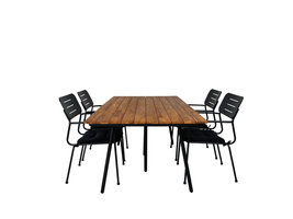 Chan tuinmeubelset tafel 100x200cm en 4 stoel Nicke zwart, naturel.