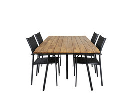Chan tuinmeubelset tafel 100x200cm en 4 stoel Santorini zwart, naturel.