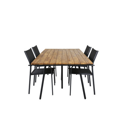 Chan tuinmeubelset tafel 100x200cm en 4 stoel Santorini zwart, naturel.