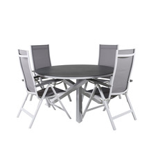Copacabana tuinmeubelset tafel Ã˜140cm en 4 stoel Albany wit, grijs, crÃ¨mekleur.