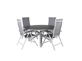 Copacabana tuinmeubelset tafel Ã˜140cm en 4 stoel Albany wit, grijs, crÃ¨mekleur.