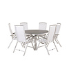 Copacabana tuinmeubelset tafel Ø140cm en 6 stoel 5posalu Albany wit, grijs, crèmekleur.