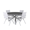 Copacabana tuinmeubelset tafel Ø140cm en 4 stoel Alina wit, grijs, crèmekleur.