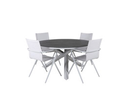Copacabana tuinmeubelset tafel Ã˜140cm en 4 stoel Alina wit, grijs, crÃ¨mekleur.