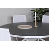 Copacabana tuinmeubelset tafel Ø140cm en 6 stoel Alina wit, grijs, crèmekleur.