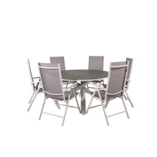 Copacabana tuinmeubelset tafel Ã˜140cm en 6 stoel Break wit, grijs, crÃ¨mekleur.