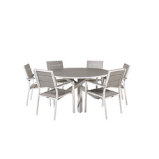 Copacabana tuinmeubelset tafel Ã˜140cm en 6 stoel Levels wit, grijs, crÃ¨mekleur.