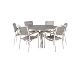 Copacabana tuinmeubelset tafel Ø140cm en 6 stoel Levels wit, grijs, crèmekleur.