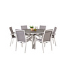 Copacabana tuinmeubelset tafel Ã˜140cm en 6 stoel Parma wit, grijs, crÃ¨mekleur.