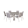 Copacabana tuinmeubelset tafel Ã˜140cm en 6 stoel Parma wit, grijs, crÃ¨mekleur.