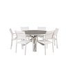 Copacabana tuinmeubelset tafel Ã˜140cm en 6 stoel Santorini wit, grijs, crÃ¨mekleur.