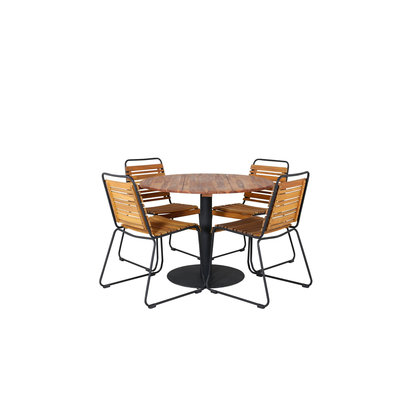Cot tuinmeubelset tafel Ã˜100cm en 4 stoel Bois zwart, naturel.