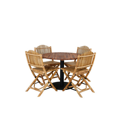 Cot tuinmeubelset tafel Ã˜100cm en 4 stoel F Cane lichtgrijs, naturel.
