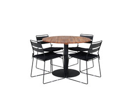 Cot tuinmeubelset tafel Ã˜100cm en 4 stoel Lina zwart, naturel.