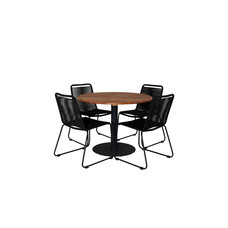 Cot tuinmeubelset tafel Ã˜100cm en 4 stoel stapelS Lindos zwart, naturel.
